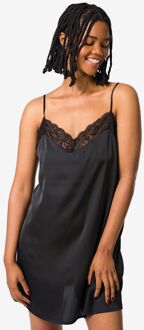 Hema Damesnachthemd satijn met kant zwart (zwart) - XL