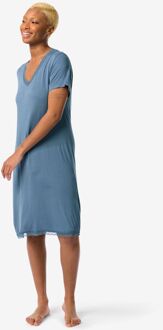 Hema Damesnachthemd Viscose Met Kant Middenblauw (middenblauw) - XL