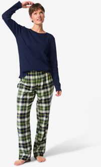 Hema Damespyjama flanel ruiten donkerblauw (donkerblauw) - L