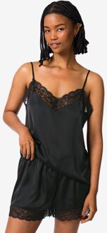 Hema Damespyjama satijn met kant zwart (zwart) - XL