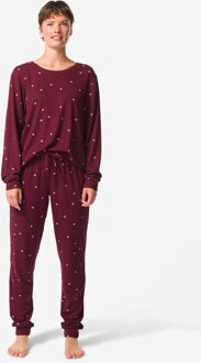 Hema Damespyjama viscose wafel hartjes bordeauxrood (bordeauxrood) - M