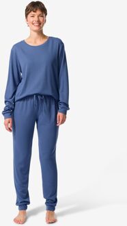 Hema Damespyjama wafel middenblauw (middenblauw) - XL