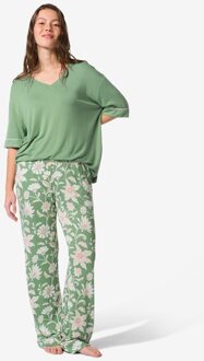 Hema Damespyjamabroek straight fit bloemen groen (groen) - XL