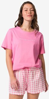 Hema Damesshortama jersey ruiten roze (roze) - L