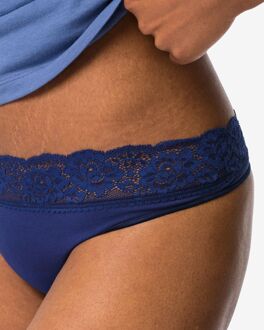 Hema Damesstring naadloos micro met kant donkerblauw (donkerblauw) - XL