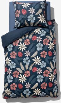Hema Dekbedovertrek 140x200/220cm zacht katoen bloemen blauw (blauw)