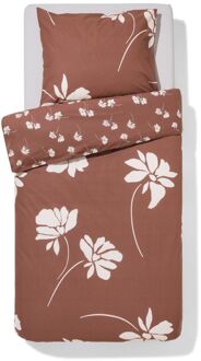 Hema Dekbedovertrek 140x200/220cm zacht katoen bloemen (bruin)