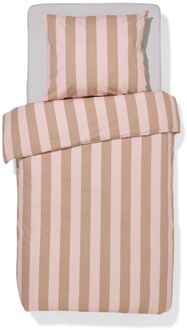 Hema Dekbedovertrek 140x200/220cm zacht katoen strepen roze (lichtroze)