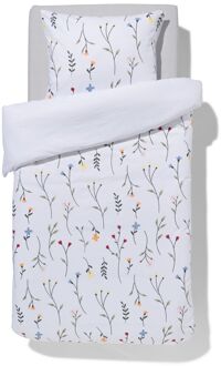 Hema Dekbedovertrek 140x200/220cm zacht katoen veldbloemen wit (wit)