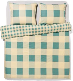 Hema Dekbedovertrek 200x200/220cm flanel ruiten groen-beige (groen)