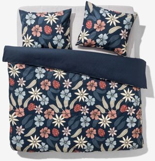 Hema Dekbedovertrek 200x200/220cm zacht katoen bloemen blauw (blauw)