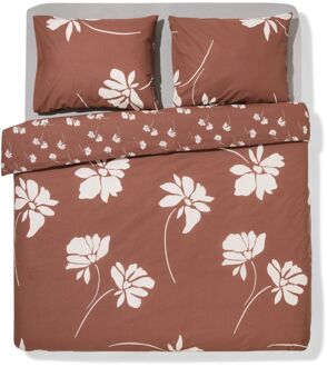 Hema Dekbedovertrek 200x200/220cm zacht katoen bloemen (bruin)