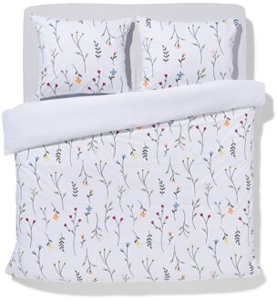 Hema Dekbedovertrek 200x200/220cm zacht katoen veldbloemen wit (wit)