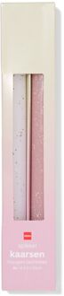 Hema Dinerkaarsen ⌀2.2x25cm spikkel groen-roze - 2 stuks (lichtgroen)