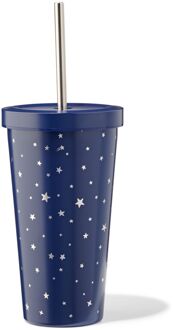 Hema Drinkbeker met rietje 500ml rvs sterren (blauw)