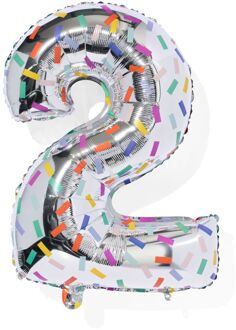 Hema Folieballon cijfer 2 confetti XL (zilver)