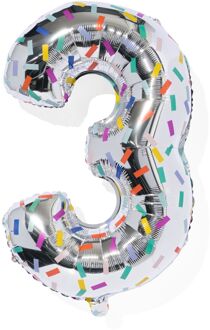Hema Folieballon cijfer 3 confetti XL (zilver)