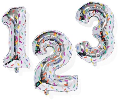 Hema Folieballon cijfers 0-9 confetti XL zilver (zilver) - 14250035