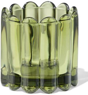 Hema Glas voor geurkaars ⌀8x8cm ribbel donkergroen (donkergroen)