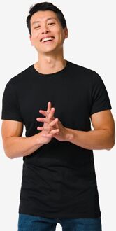 Hema Heren T-shirt Regular Fit O-hals Extra Lang - 2 Stuks Zwart (zwart) - XL