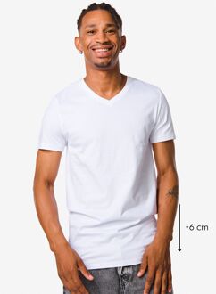 Hema Heren t-shirt regular fit v-hals extra lang - 2 stuks wit (wit) - XXL