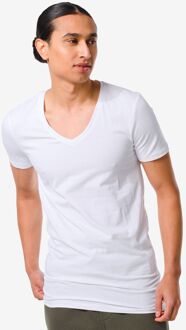 Hema Heren T-shirt Slim Fit Diepe V-hals Extra Lang Wit (wit) - M