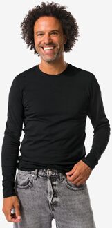 Hema Heren T-shirts lange mouw slimfit o-hals - 2 stuks zwart (zwart) - XXL