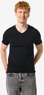 Hema Heren T-shirts slimfit v-hals extra lang - 2 stuks zwart (zwart)