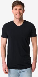 Hema Heren T-shirts slimfit v-hals extra lang - 2 stuks zwart (zwart)