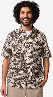 Hema Herenoverhemd Lenny print donkerbruin (donkerbruin) - XL