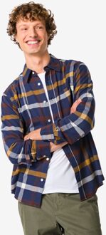 Hema Herenoverhemd Maurice flanel ruiten donkerblauw (donkerblauw) - XL