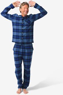 Hema Herenpyjama flanel ruiten blauw (blauw) - L