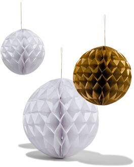 Hema Honeycombs bal wit goud - 3 stuks