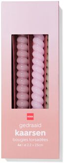 Hema Huishoudkaarsen ⌀2.2x25cm draai roze - 4 stuks (roze)