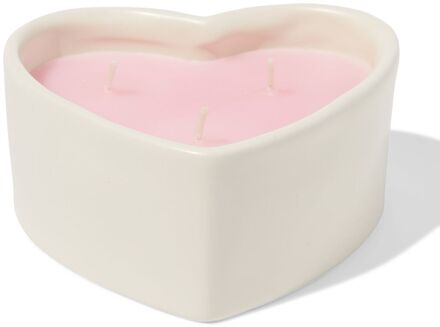 Hema Kaars drie lonten 13x10cm keramiek hartvorm roze