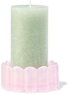 Hema Kaarsonderzetter ⌀10x4.5cm glas ribbel roze (roze)