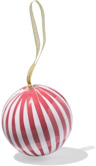 Hema Kerstbal 6cm papier smalle strepen wit-rood (multi)