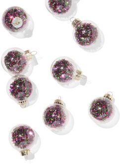 Hema Kerstballen set 4.2cm glas sneeuw multi - 9 stuks (multi)