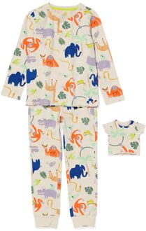 Hema Kinder Pyjama Jungle Met Poppennachtshirt Gebroken Wit (gebroken wit) - 122/128