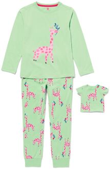 Hema Kinder Pyjama Stretch Katoen Giraf En Poppennachtshirt Groen (groen) - 134/140