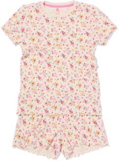 Hema Kinder shortama rib bloemen gebroken wit (gebroken wit) - 122/128