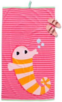 Hema Kinder strandlaken 80x140cm velours zeepaardje (roze)