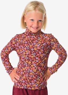 Hema Kinder T-shirt rib bloemen bordeauxrood (bordeauxrood) - 110/116