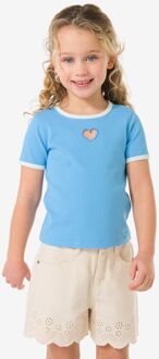 Hema Kinder T-shirt rib hartjes lichtblauw (lichtblauw) - 134/140