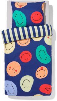 Hema Kinderdekbedovertrek 140x200cm zacht katoen gezichtjes (blauw)