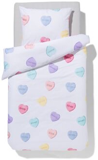 Hema Kinderdekbedovertrek 140x200cm zacht katoen hartjes (multi)