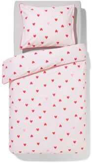 Hema Kinderdekbedovertrek 140x200cm zacht katoen hartjes (roze)