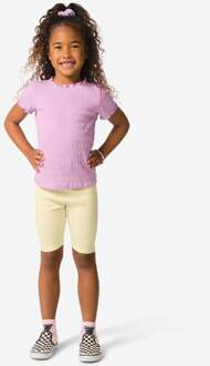 Hema Kinderleggings kort aansluitend rib bloemen - 2 stuks lichtgeel (lichtgeel) - 146/152