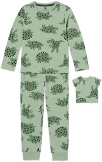 Hema Kinderpyjama met poppenpyjama dino donkergroen (donkergroen) - 98/104