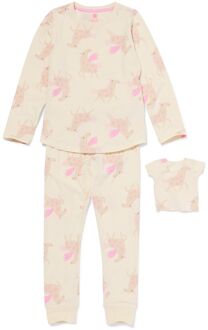 Hema Kinderpyjama met poppenpyjama eenhoorn gebroken wit (gebroken wit) - 122/128